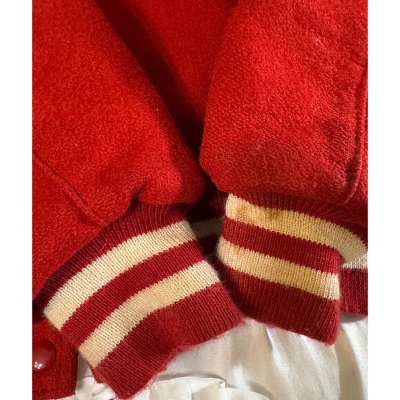 VTG Red Wool Letterman Jacket With HP and Dance Team Patches DeLONG Sz Small - Picture 9 of 16
